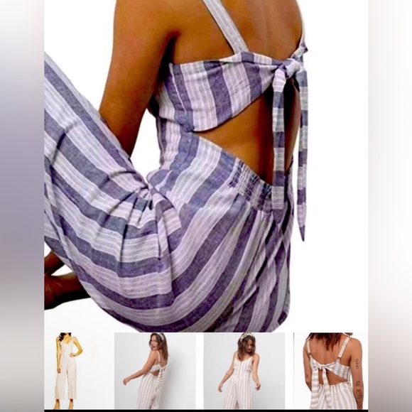Rails Anthropologie Linen canyon stripe jumpsuit back bow cutouts NEW Re $160 XS - Picture 4 of 16